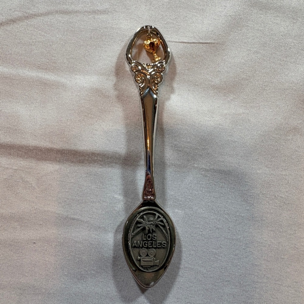 Fort Los Angeles Souvenir Spoon Silver Tone Movie Camera Trophy Charm Vintage